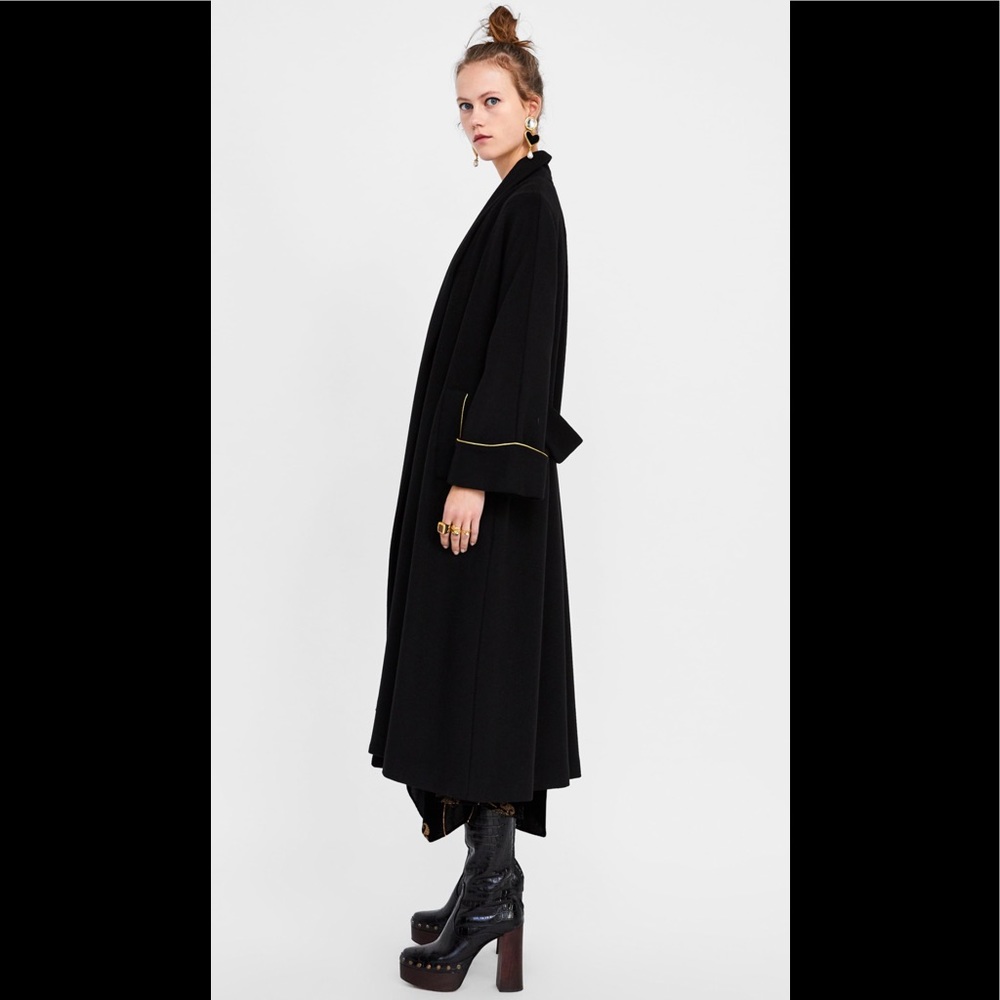 ZARA WOMAN STUDIO Wool Black Robe Style Wool Long Coat 8234/731